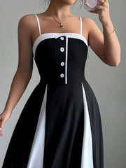 Decorative Button Contrast Maxi Cami Dress