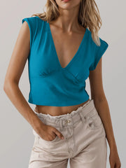 Deep V-Neck Cropped T-Shirt Cerulean / S