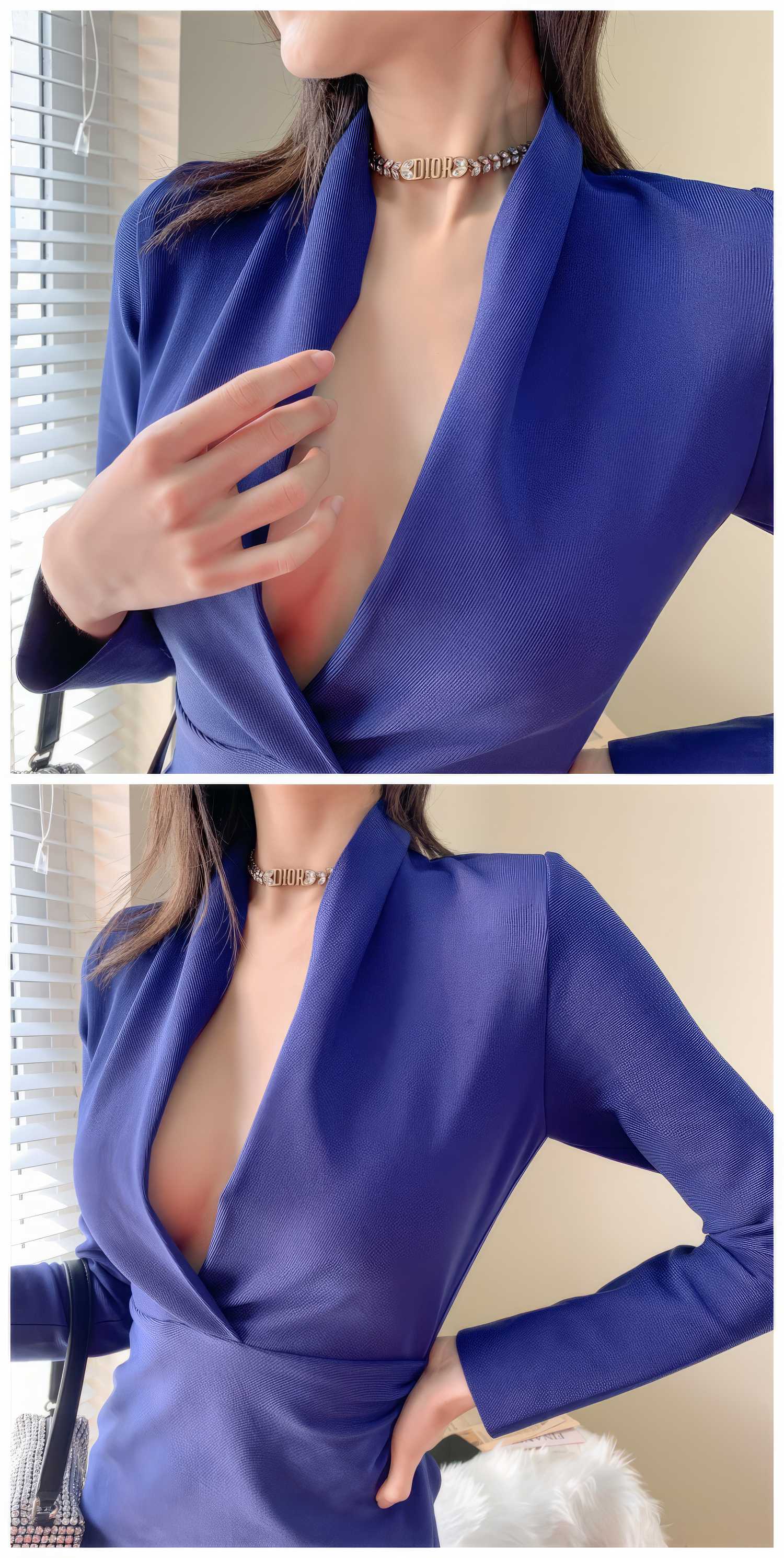 Deep-V-Neck Long Sleeve Sheath Dress