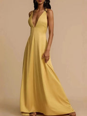 Deep V-Neck Maxi Dress Gold / S