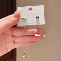 Delicate Gold Tone Minimalist Chain Drop Earrings with Bar Stud and Dangling Bar