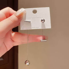 Delicate Gold Tone Minimalist Chain Drop Earrings with Bar Stud and Dangling Bar