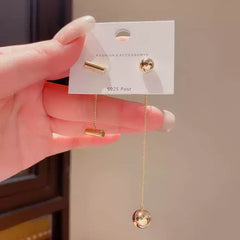 Delicate Gold Tone Minimalist Chain Drop Earrings with Bar Stud and Dangling Bar Gold