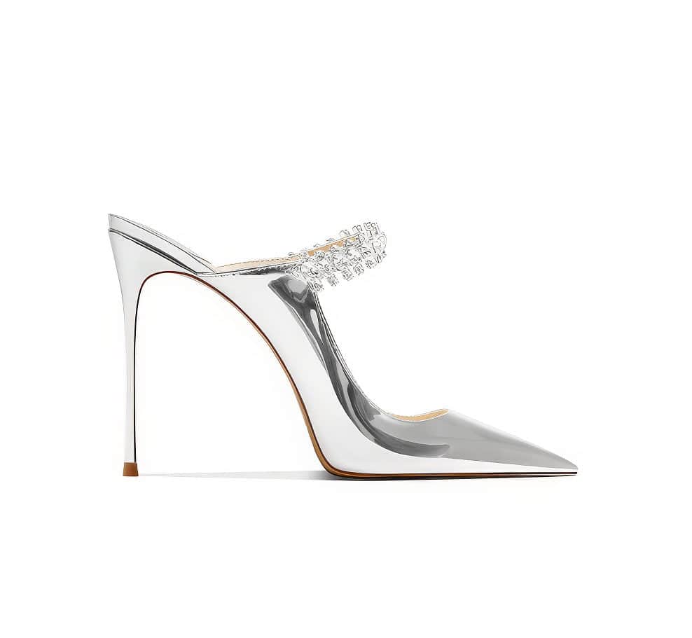 Diamante Decor Open Back Cut Out Heels EU 33 / Silver / 6CM