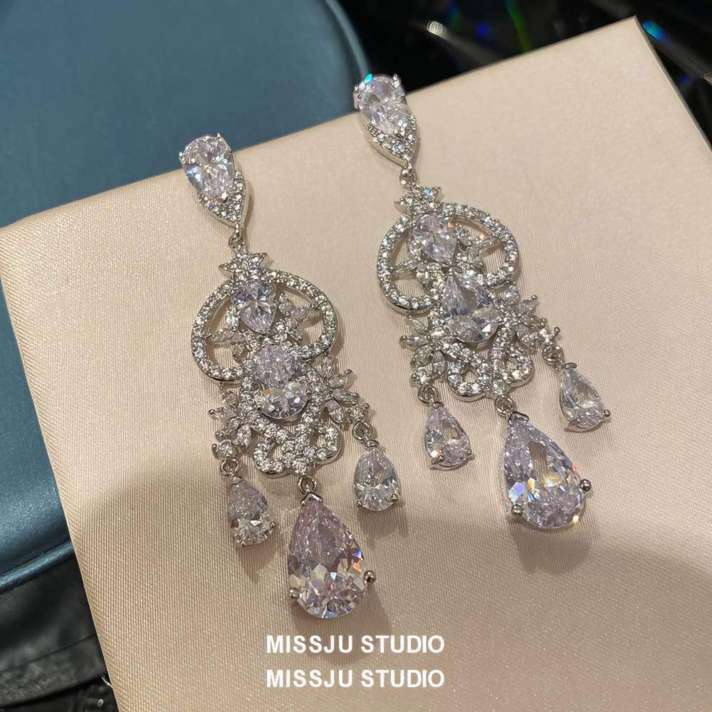 Diamond Imitation Crystal Chandelier Teardrop Statement Earrings White