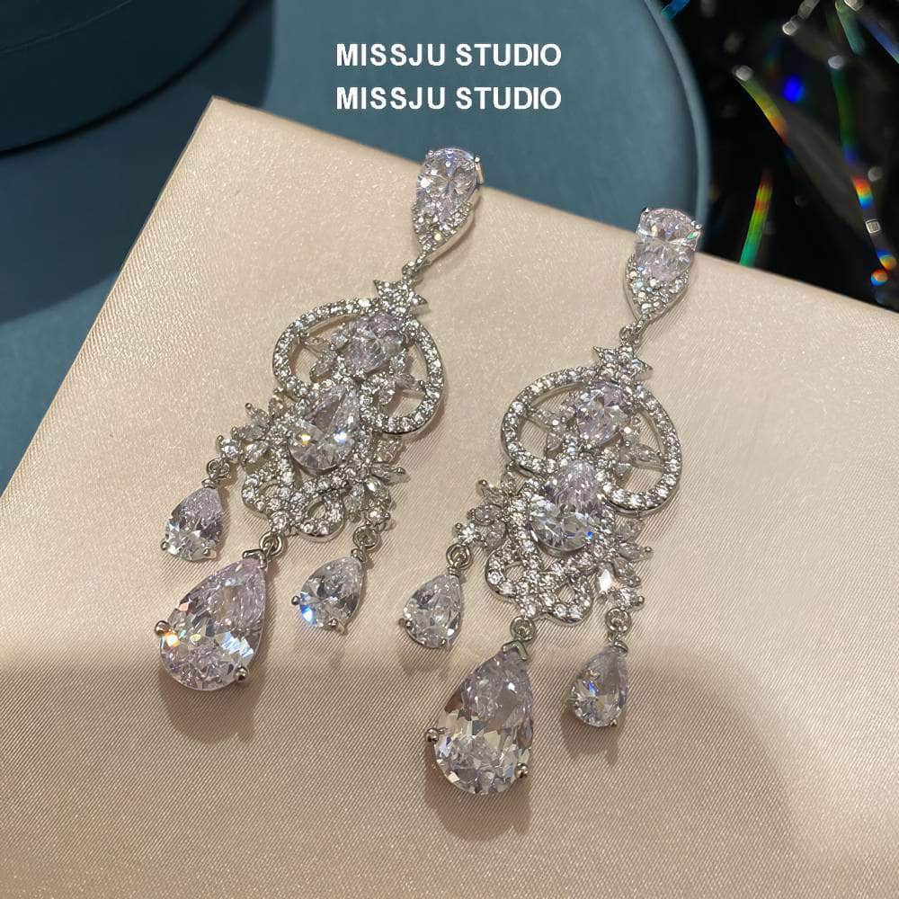 Diamond Imitation Crystal Chandelier Teardrop Statement Earrings White