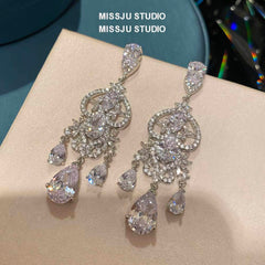 Diamond Imitation Crystal Chandelier Teardrop Statement Earrings White