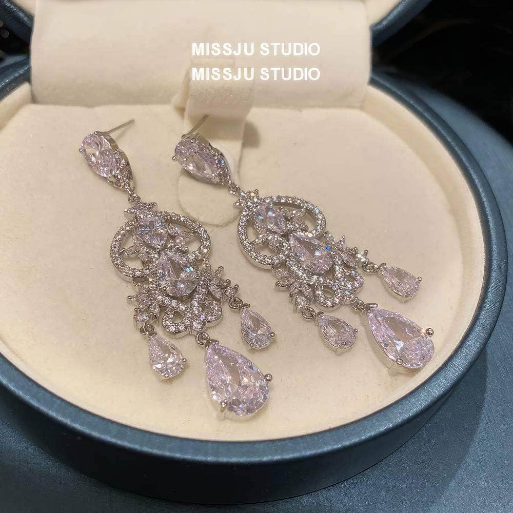 Diamond Imitation Crystal Chandelier Teardrop Statement Earrings White