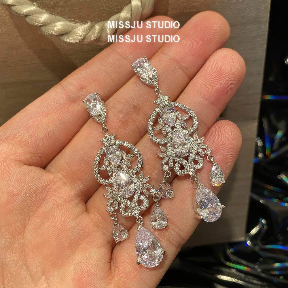 Diamond Imitation Crystal Chandelier Teardrop Statement Earrings White