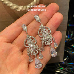 Diamond Imitation Crystal Chandelier Teardrop Statement Earrings White