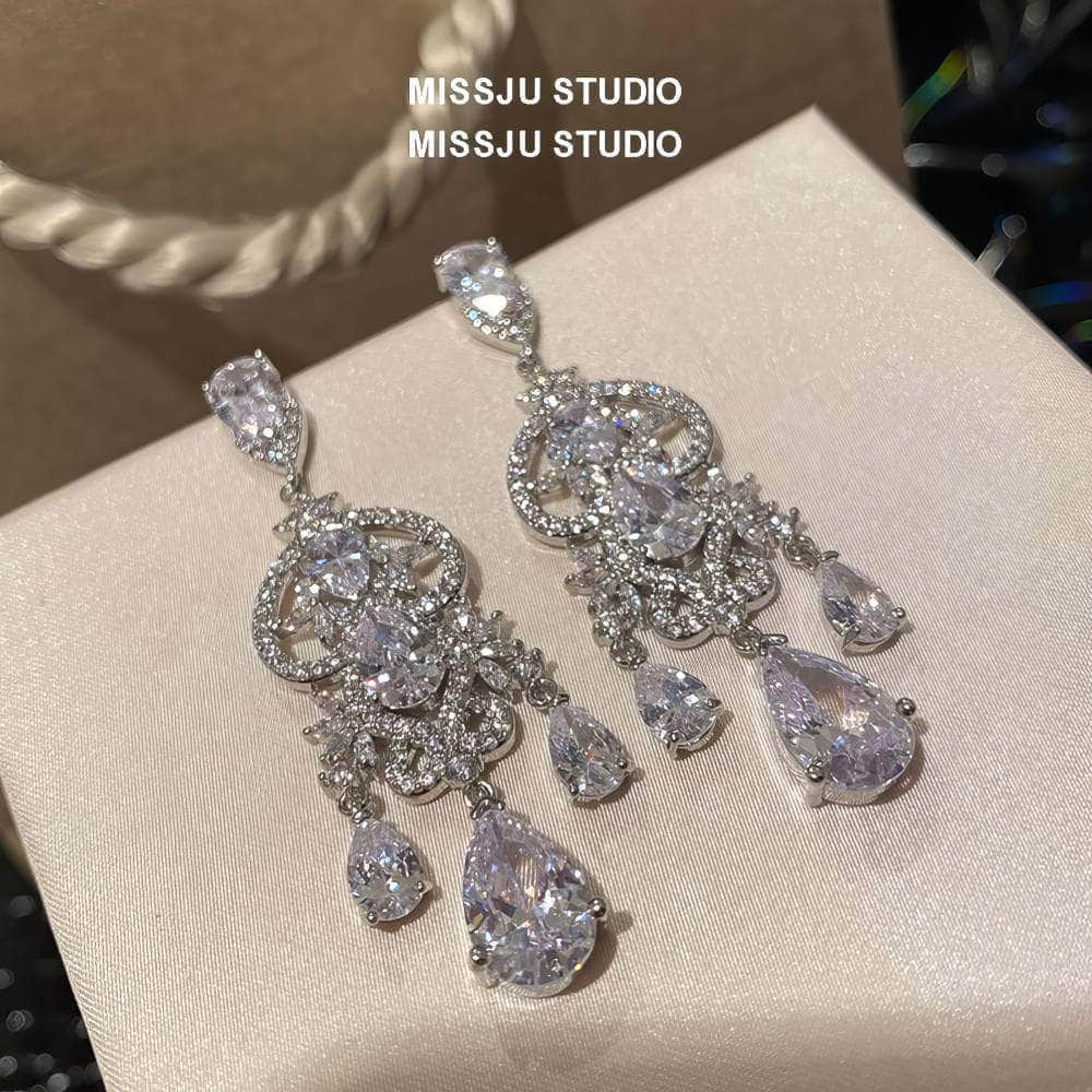 Diamond Imitation Crystal Chandelier Teardrop Statement Earrings White