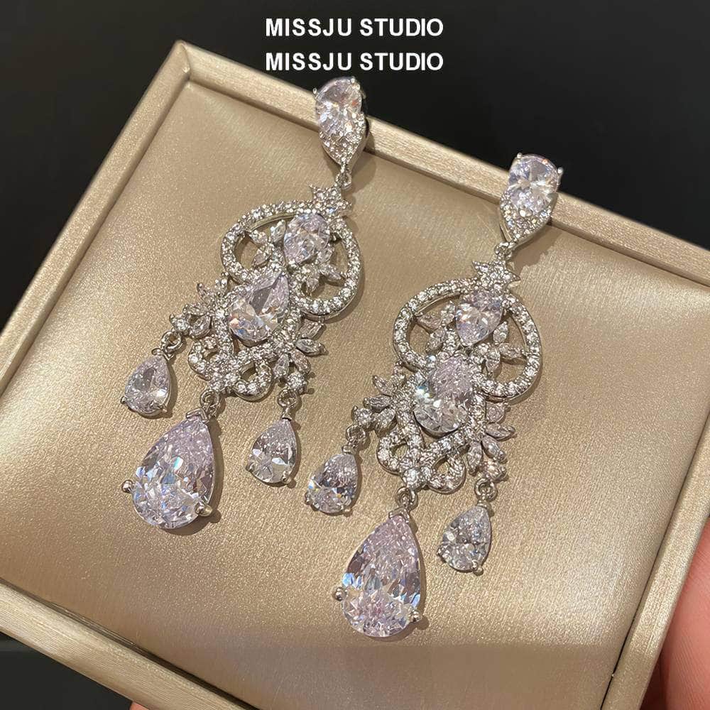 Diamond Imitation Crystal Chandelier Teardrop Statement Earrings White