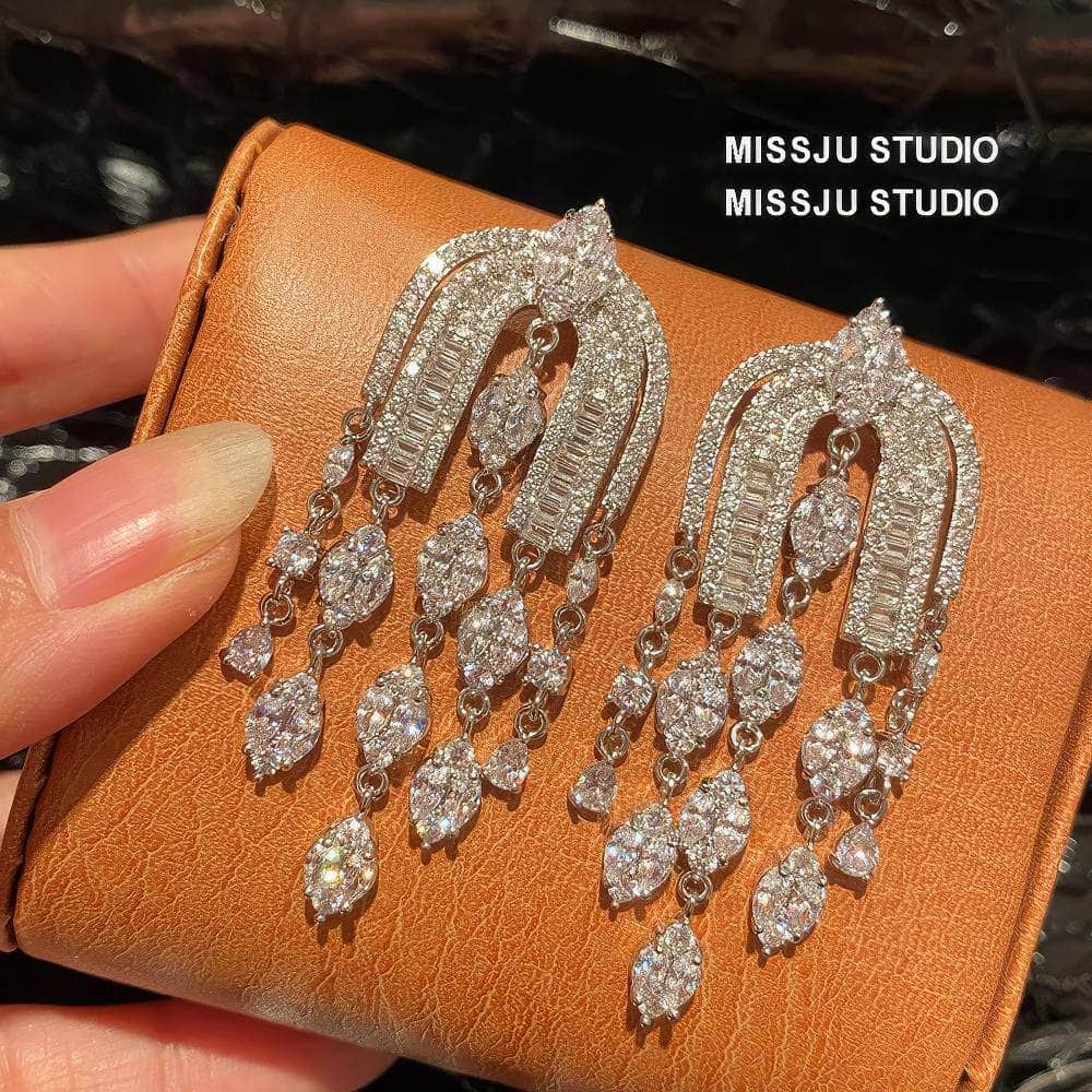 Diamond Imitation Multi-layer Micro-inlaid U-Shaped Tassel Earrings