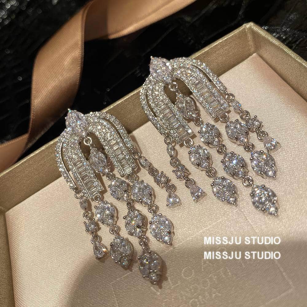 Diamond Imitation Multi-layer Micro-inlaid U-Shaped Tassel Earrings