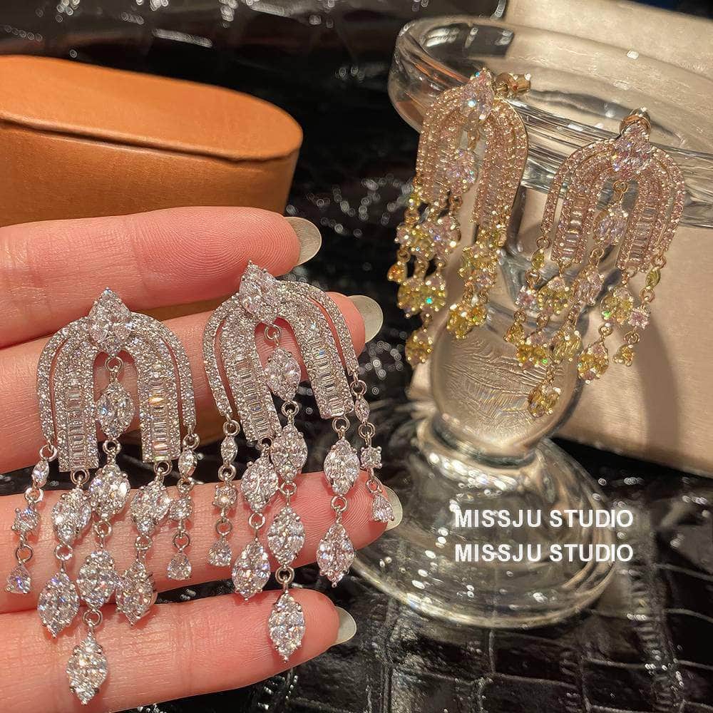 Diamond Imitation Multi-layer Micro-inlaid U-Shaped Tassel Earrings