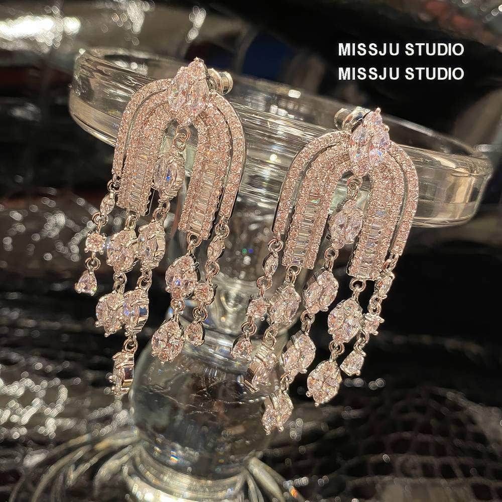 Diamond Imitation Multi-layer Micro-inlaid U-Shaped Tassel Earrings