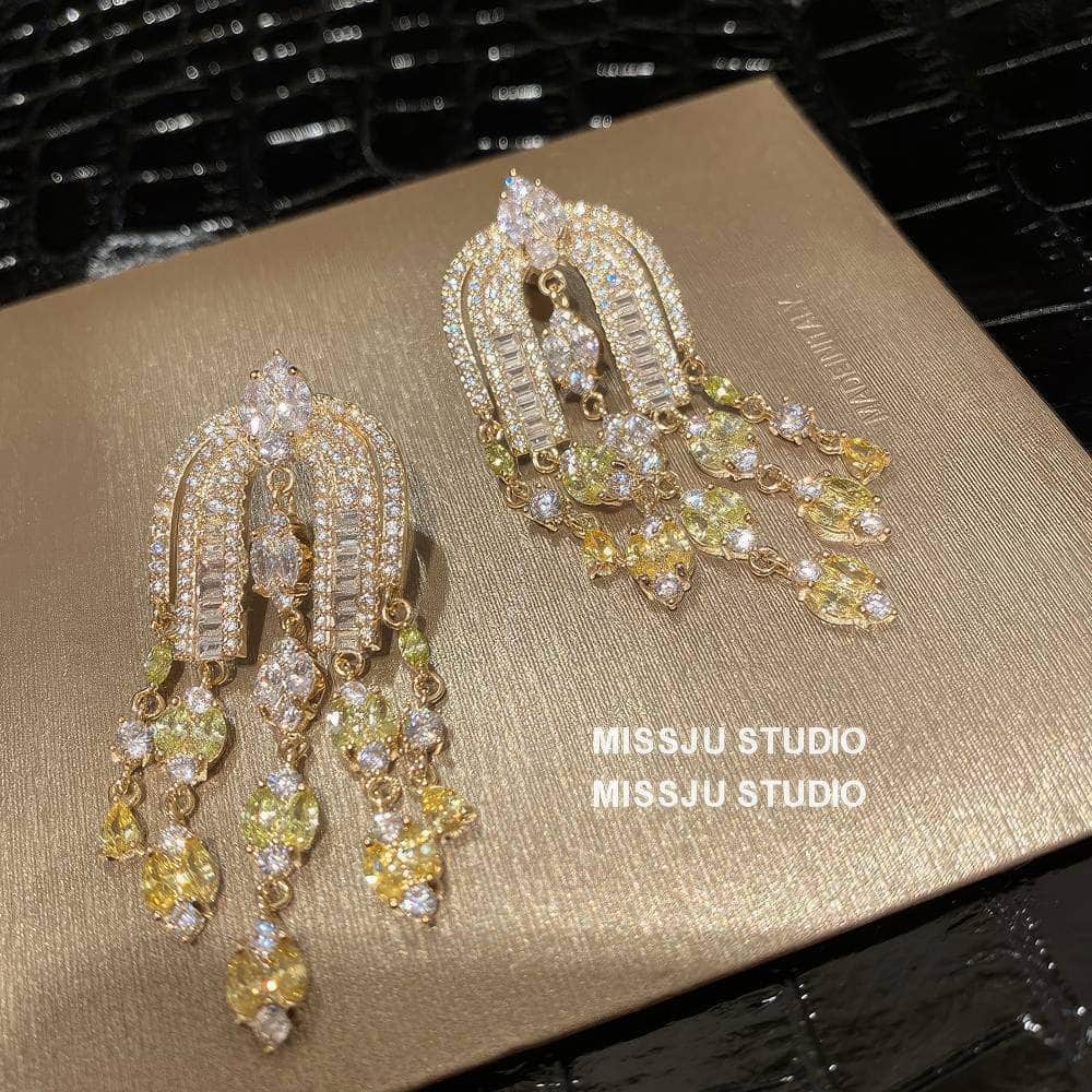 Diamond Imitation Multi-layer Micro-inlaid U-Shaped Tassel Earrings
