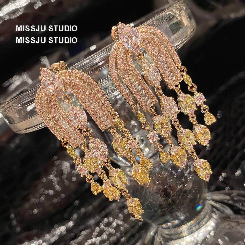 Diamond Imitation Multi-layer Micro-inlaid U-Shaped Tassel Earrings
