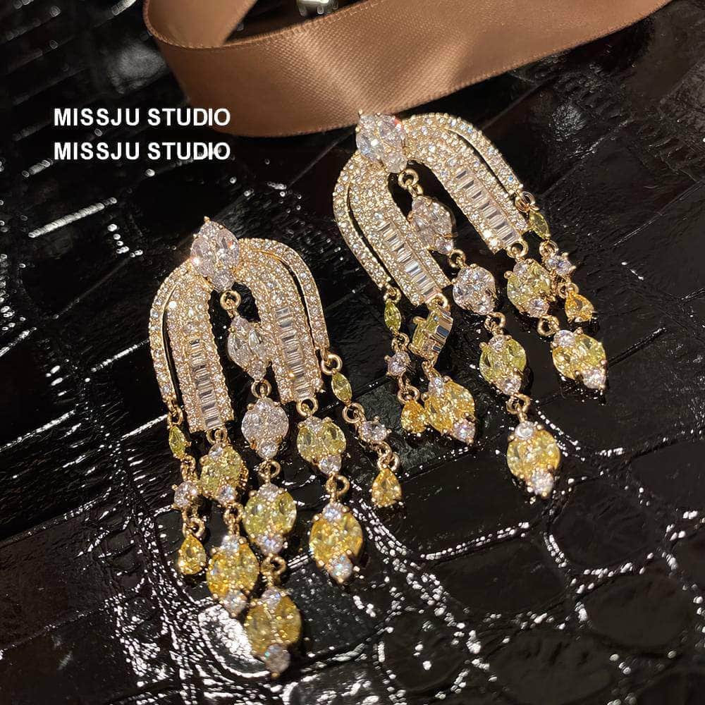 Diamond Imitation Multi-layer Micro-inlaid U-Shaped Tassel Earrings