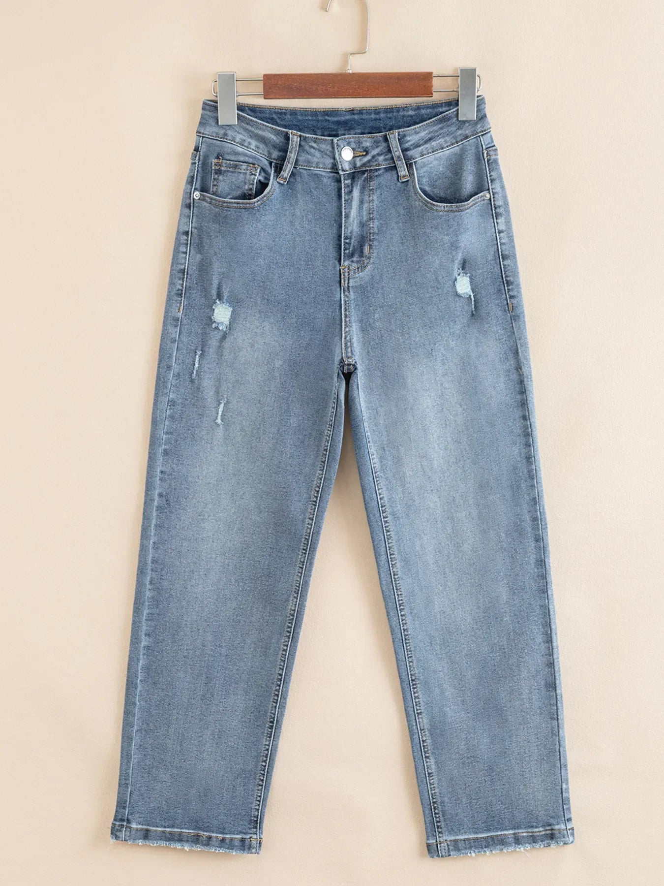 Distressed Ankle-length Straight Jeans