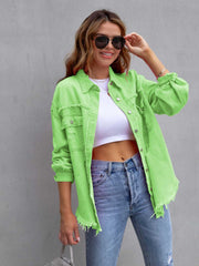 Distressed Drop Shoulder Denim Jacket Green Apple / S