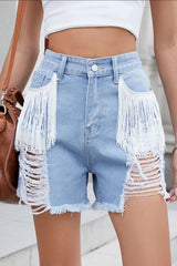Distressed Fringe Denim Shorts Blue / S