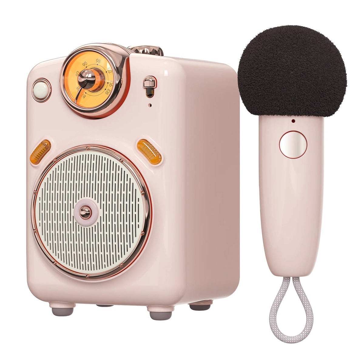 Divoom Fairy-OK Portable Bluetooth Speaker - Microphone Karaoke Function with Voice Change, FM Radio, TF Card Slot Pink