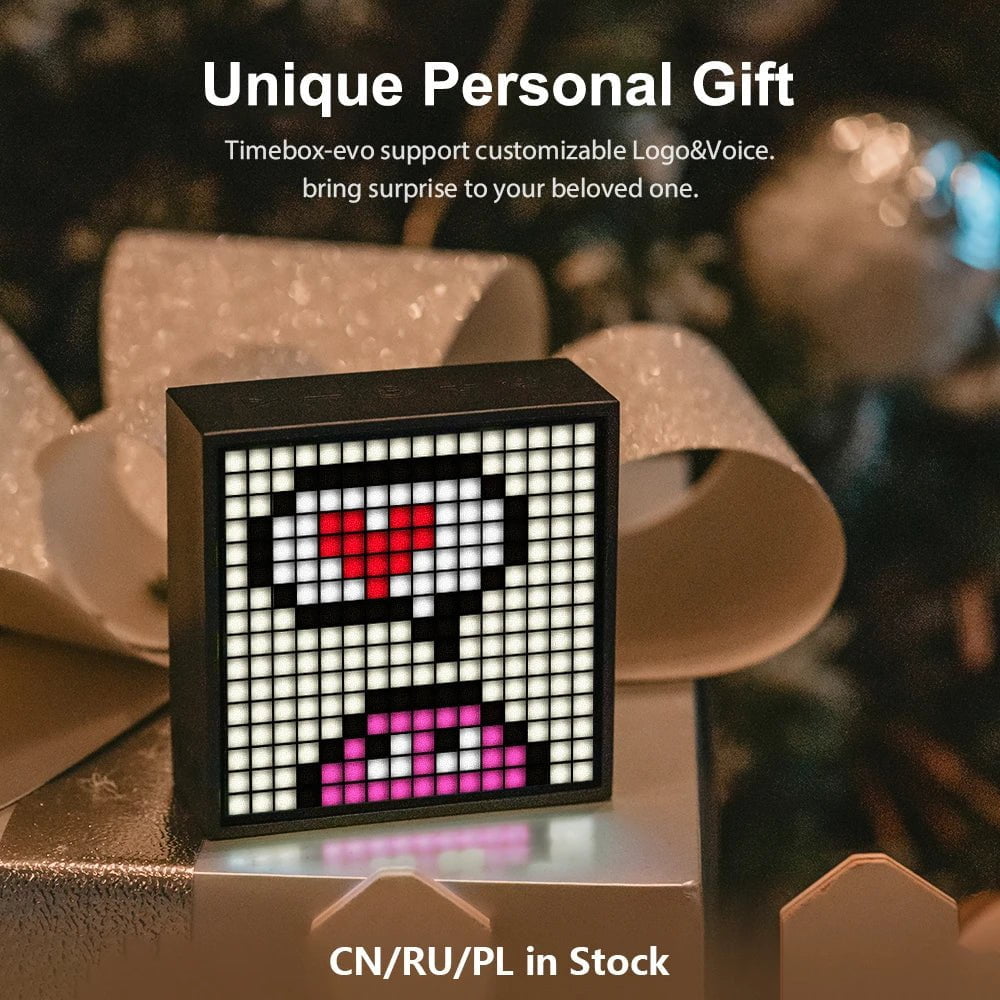 Divoom Timebox Evo Bluetooth Portable Speaker-4 - Clock Alarm, Programmable LED Display for Pixel Art Creation, Unique Gift Option Black