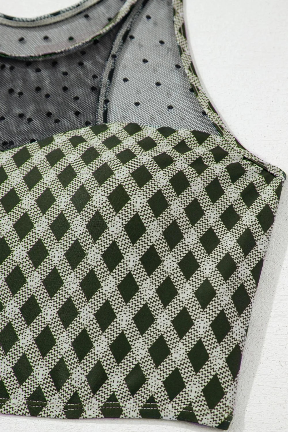 Dotted Mesh Plaid Patchwork High Waisted Swim Set