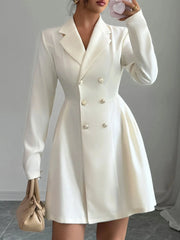 Double-Breasted Blazer Dress with Pleated Detail