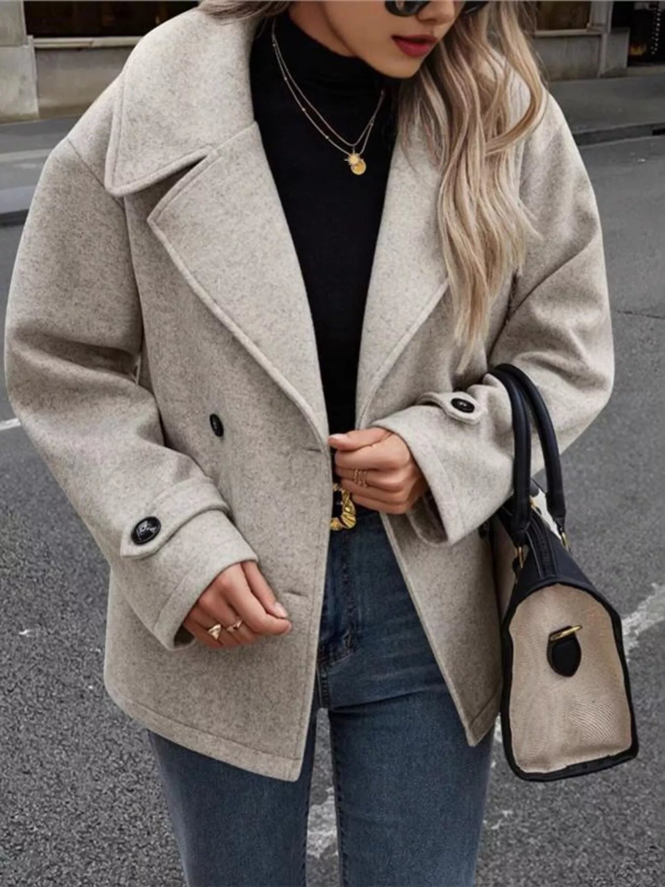 Double-Breasted Wool Blend Casual Jacket Apricot / S