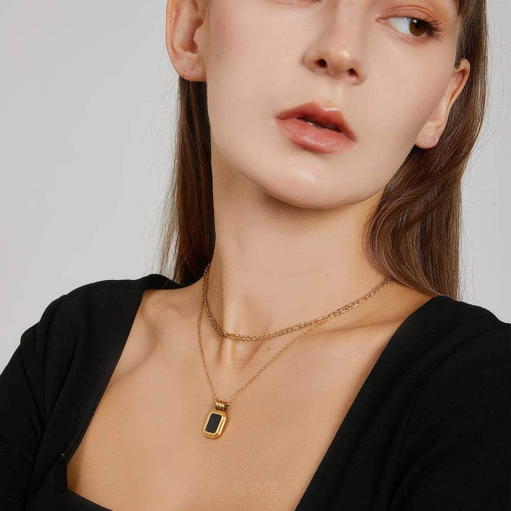 Double Layered Square Pendant Gold Necklace Gold