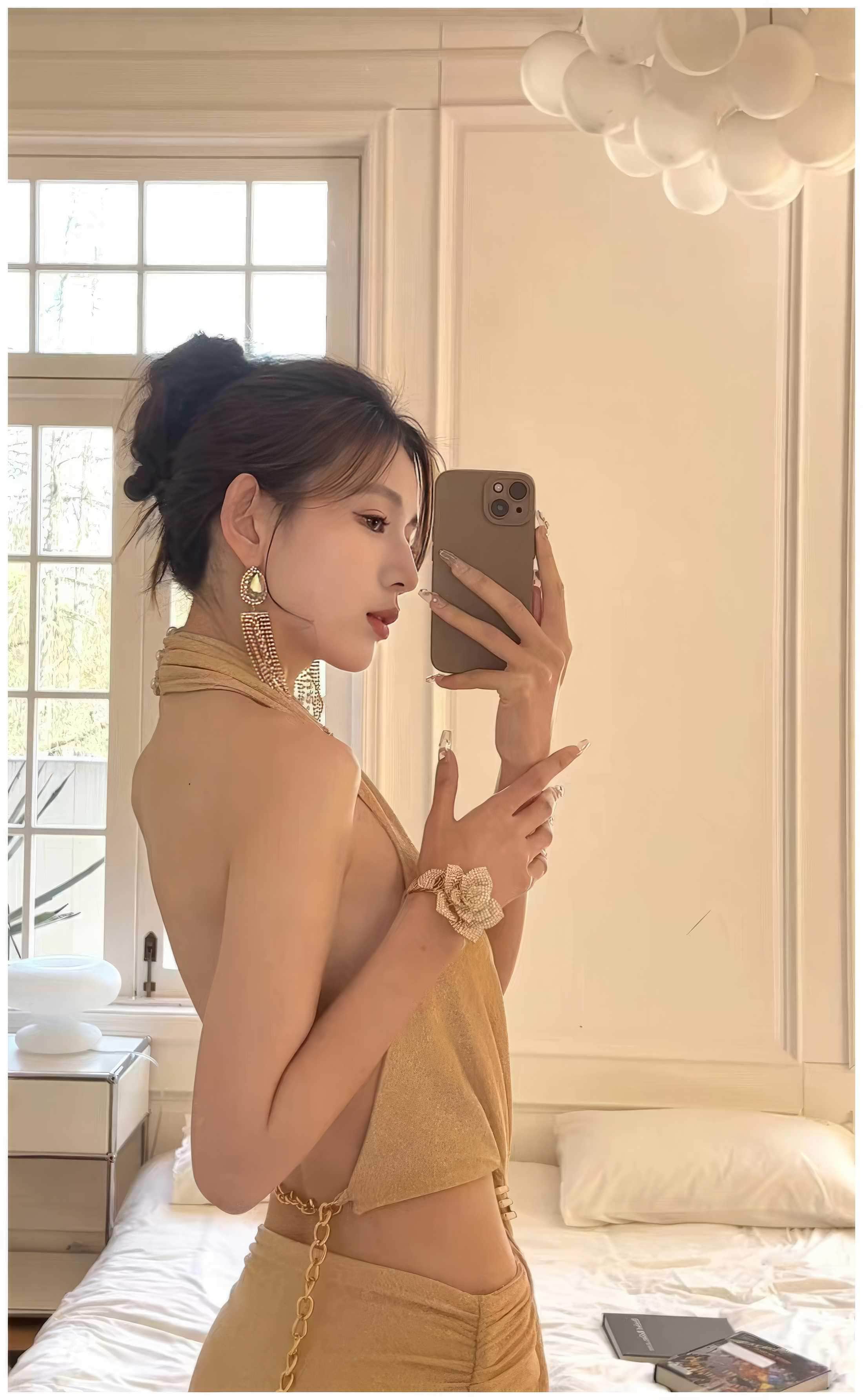 Draped Halter Neck Cutout High Slit Dress