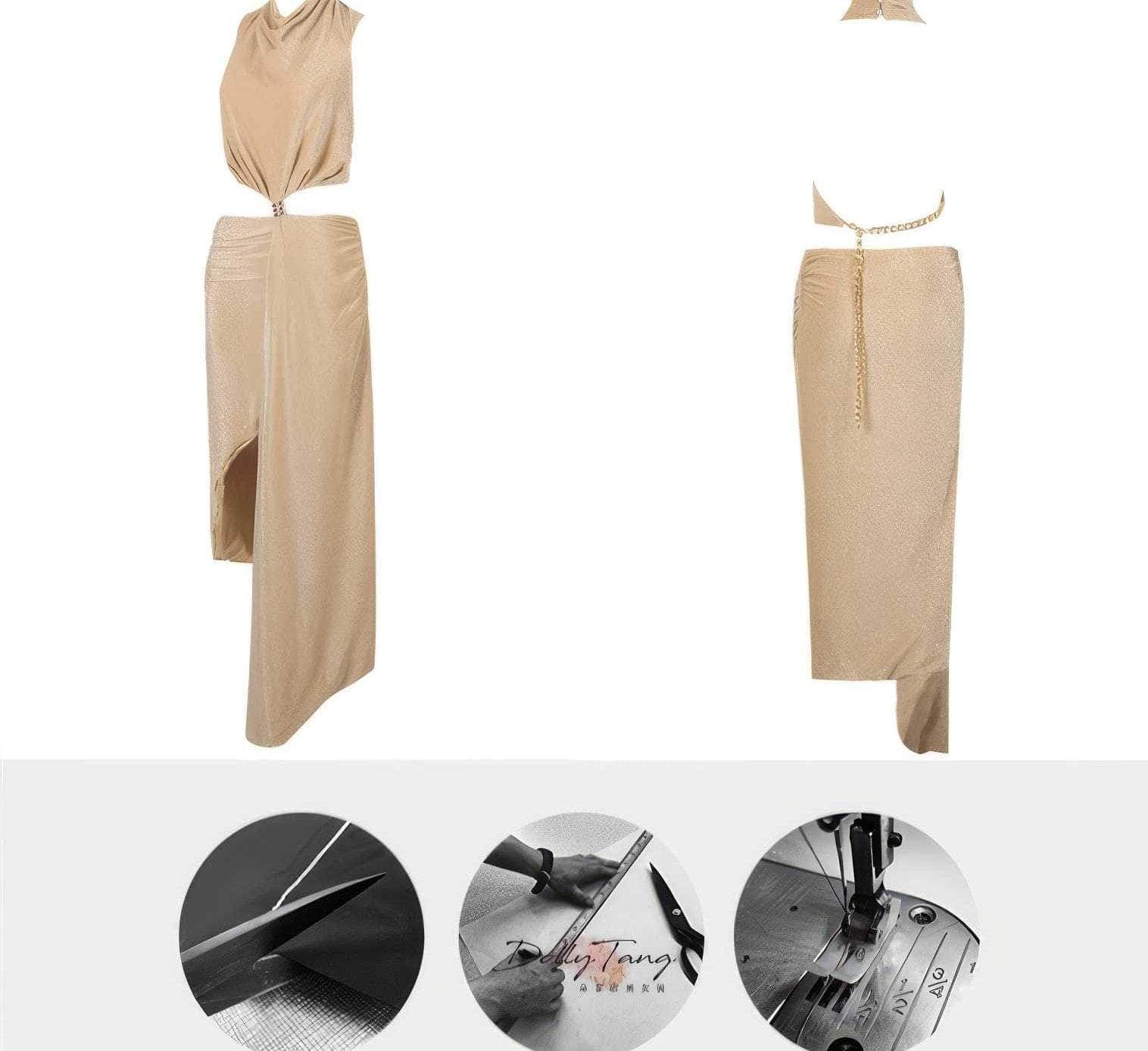 Draped Halter Neck Cutout High Slit Dress