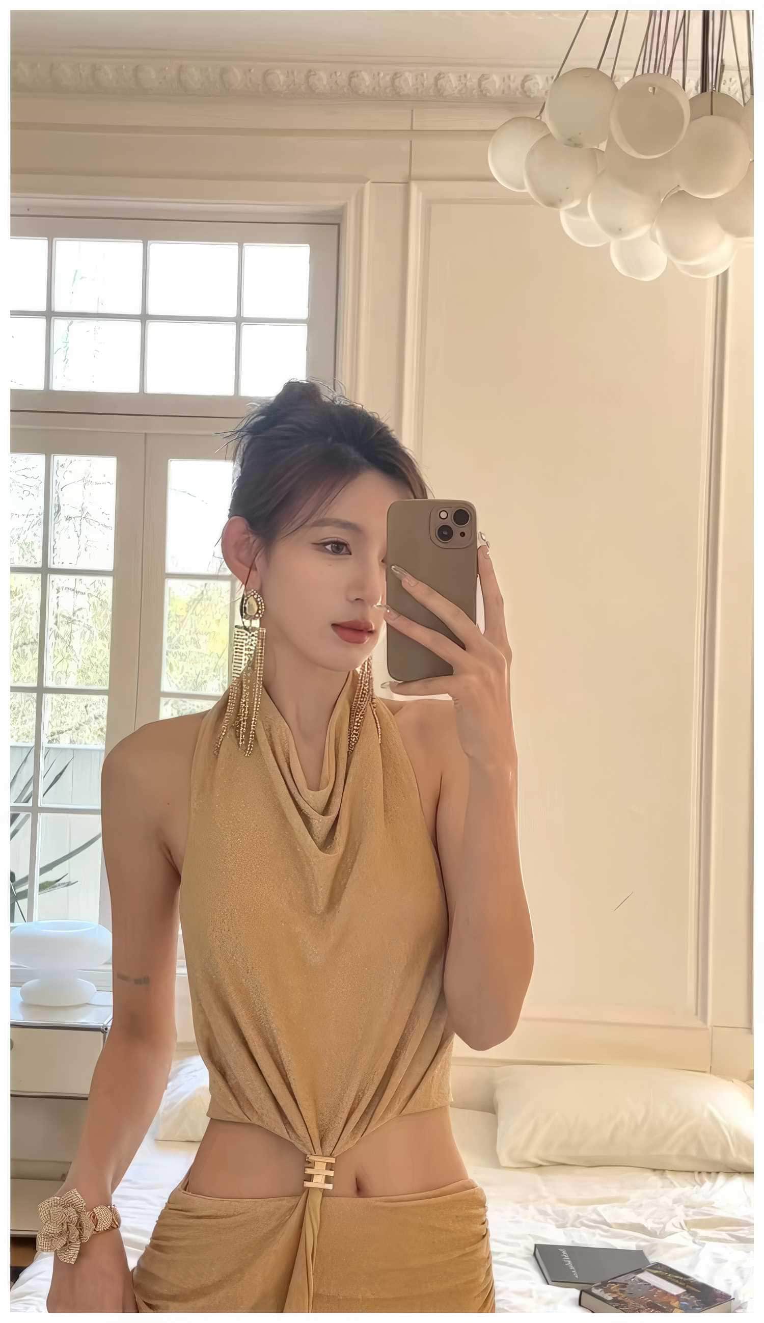 Draped Halter Neck Cutout High Slit Dress