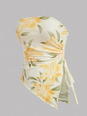 Drawstring Printed Tube Top