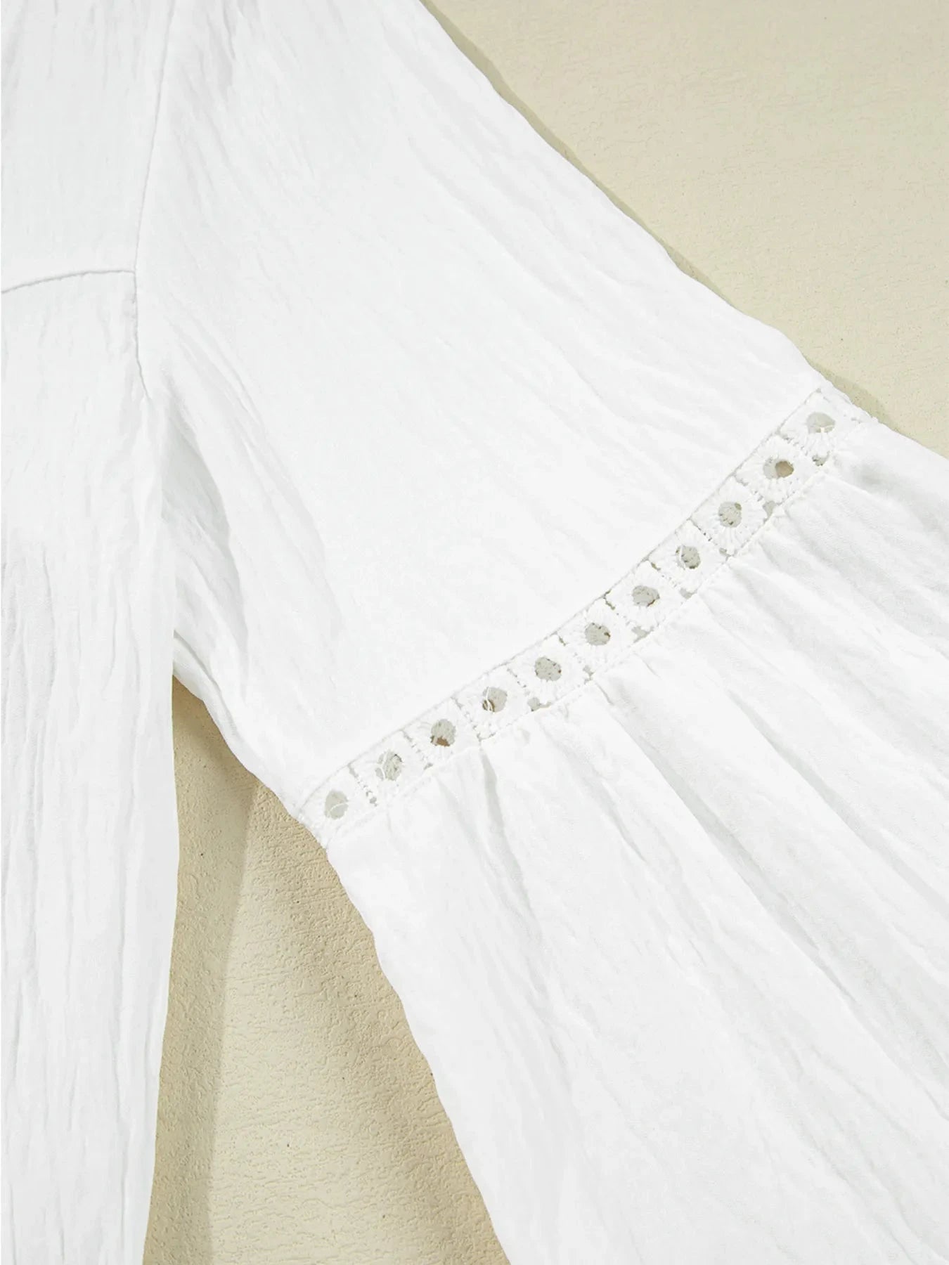 Drawstring Puff Sleeve Tie Neck Blouse