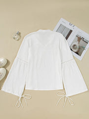 Drawstring Puff Sleeve Tie Neck Blouse
