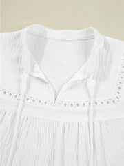 Drawstring Puff Sleeve Tie Neck Blouse