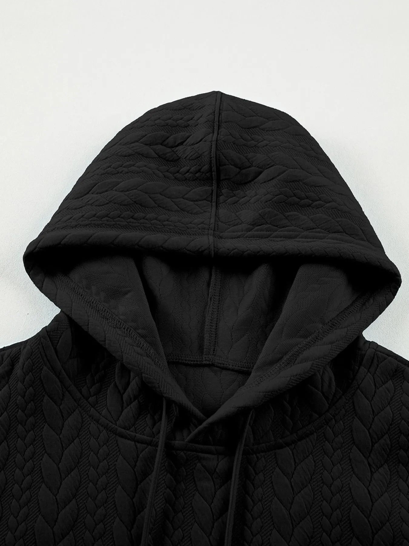 Drawstring Textured Baggy Solid Hoodie