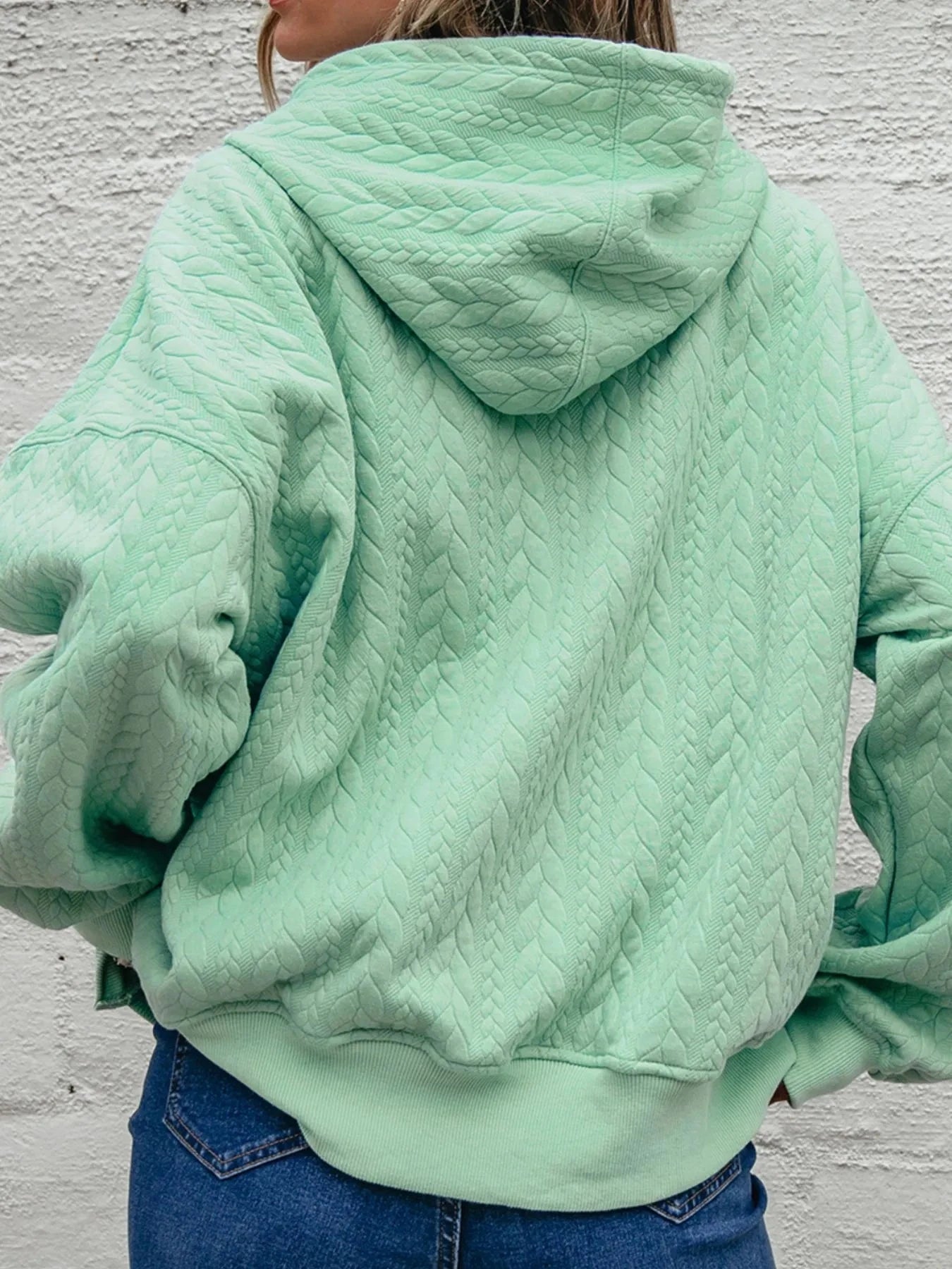 Drawstring Textured Baggy Solid Hoodie