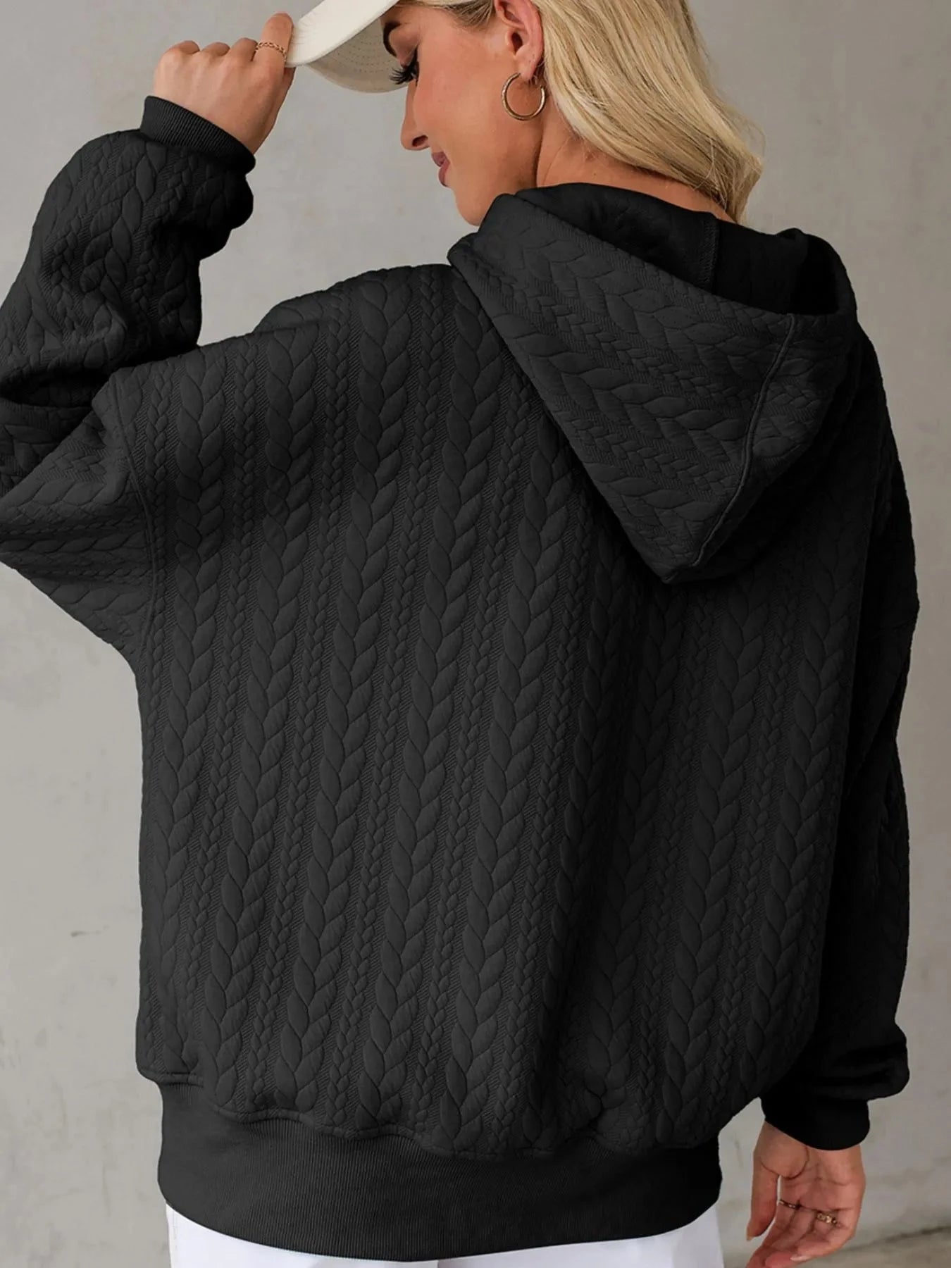 Drawstring Textured Baggy Solid Hoodie