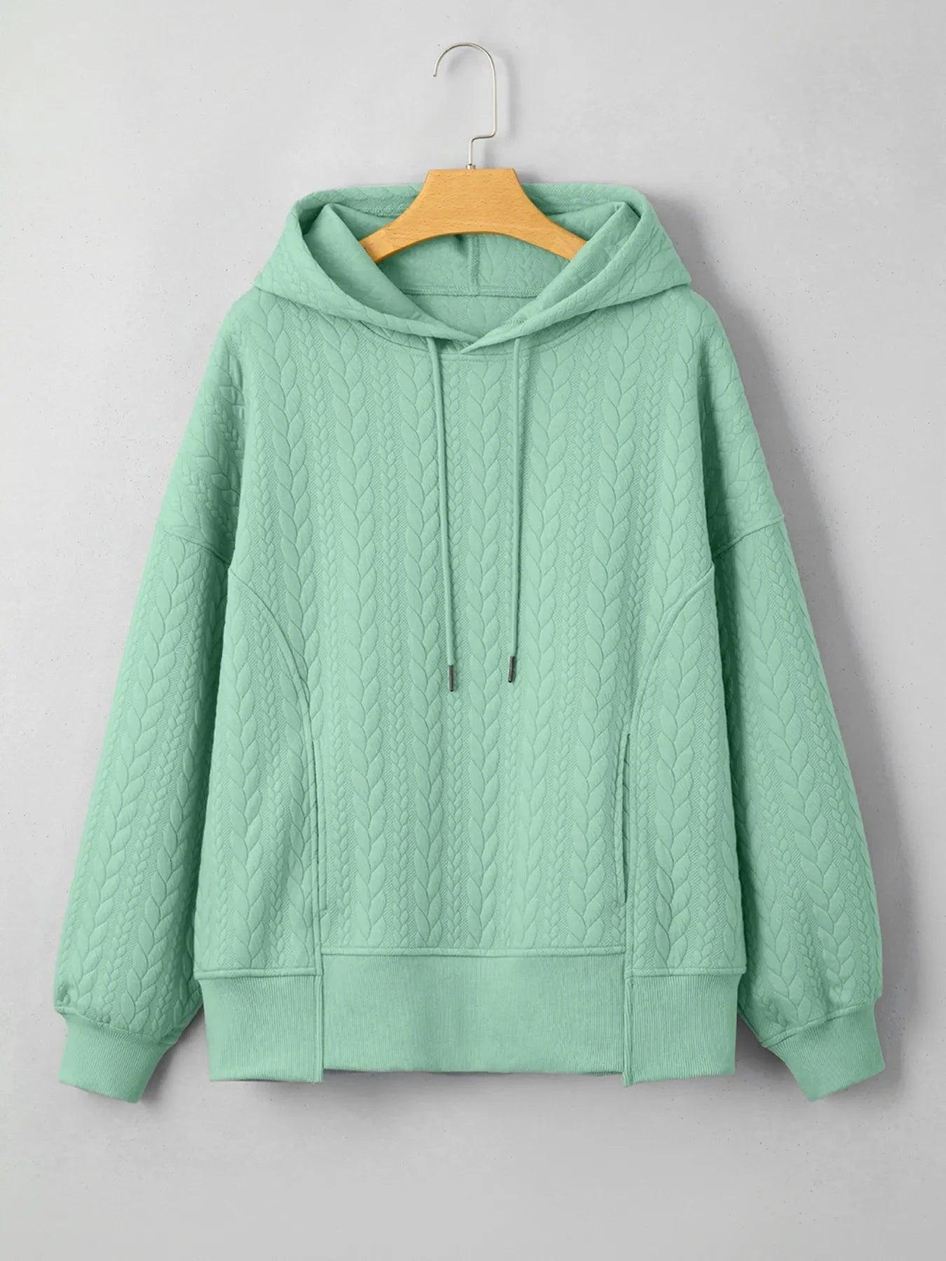 Drawstring Textured Baggy Solid Hoodie