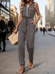 Drawstring Waist Sleeveless Jumpsuit