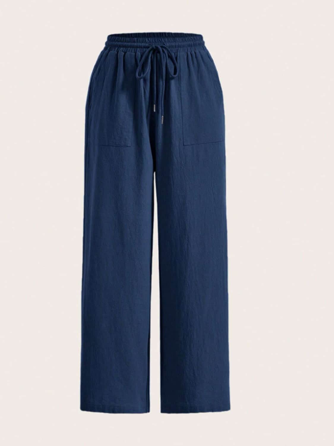 Drawstring Wide Leg Pants Navy / S