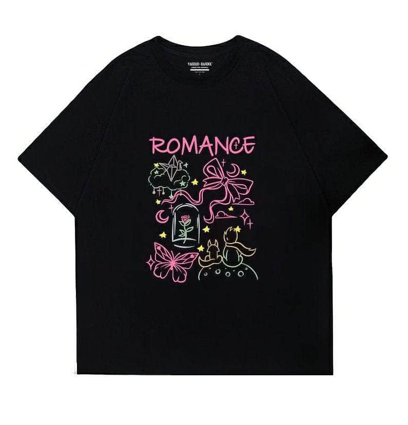 Dreamy "ROMANCE" Fairytale Graphic Casual Top US 4 / Black
