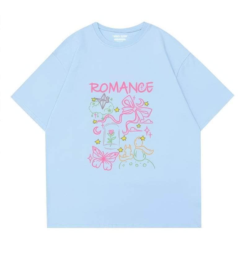 Dreamy "ROMANCE" Fairytale Graphic Casual Top US 4 / SkyBlue
