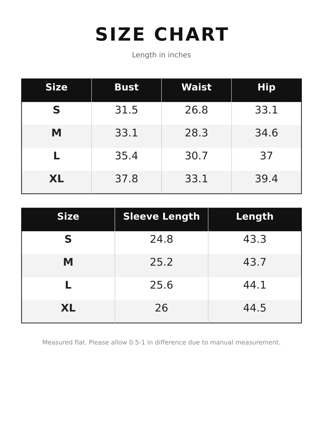 Size chart for the bodycon midi dress showing bust waist hip and length measurements