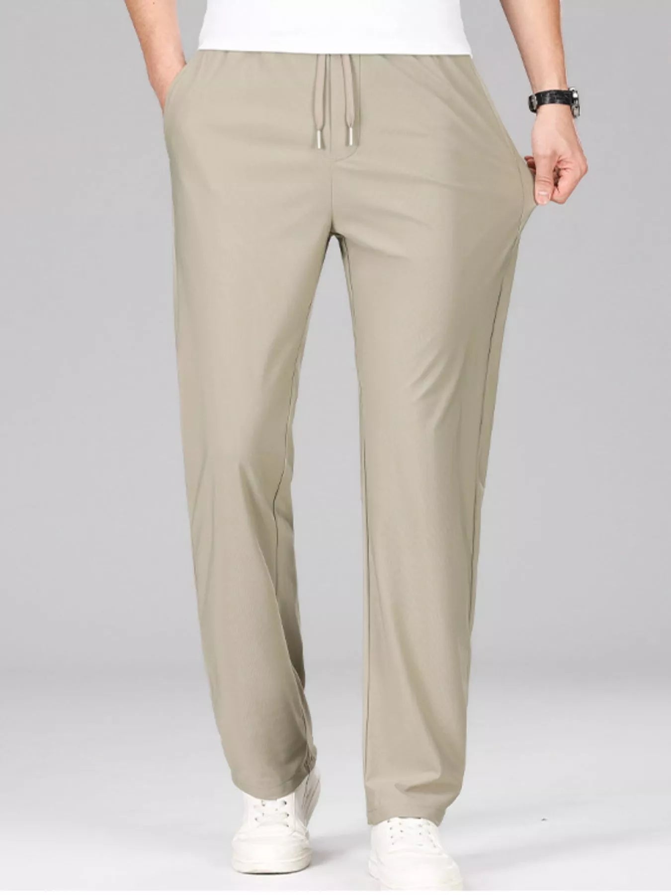 Men's lightweight casual pants with a drawstring waist.