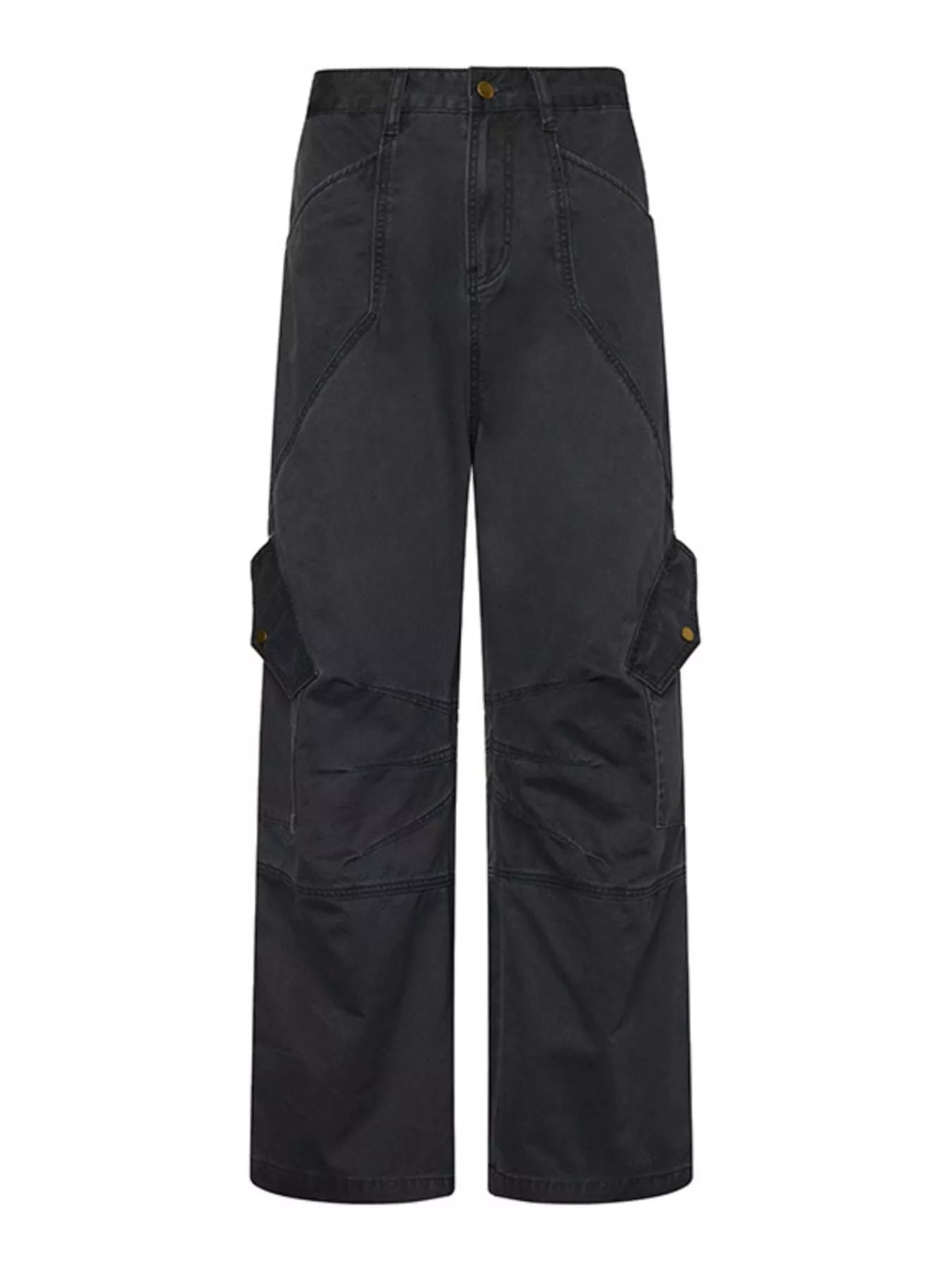 Men's wide leg cargo pants with pockets.